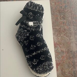Ellen Tracy Black and White Fuzzy Socks with Bow